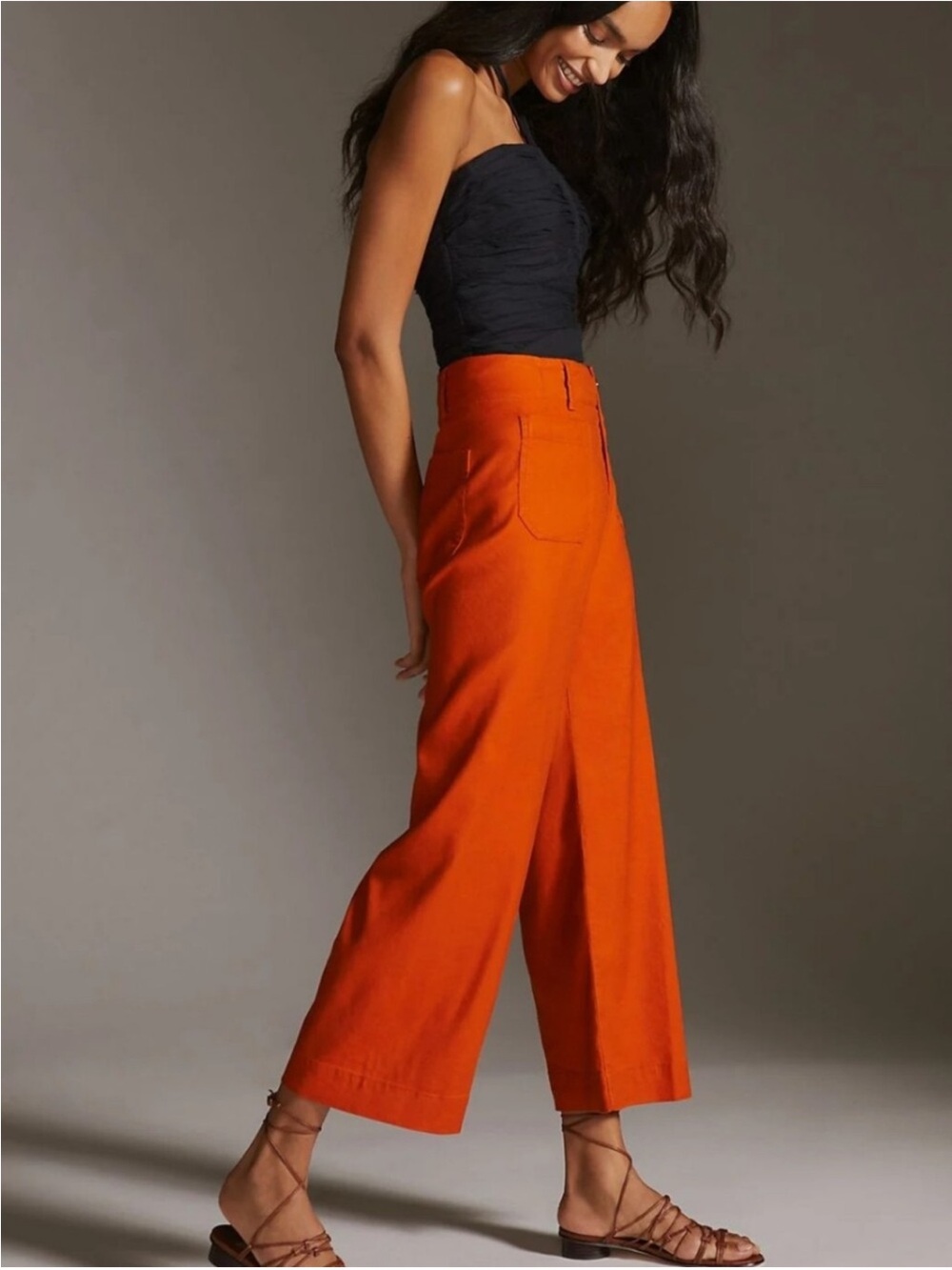 Maeve Colette High-Rise Cropped Wide Leg Pants in Coral. Worn once.